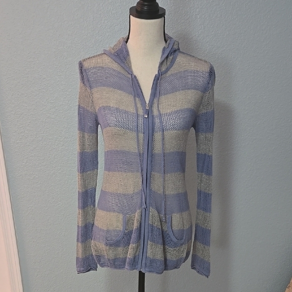 TOMMY BAHAMA Zippered Hoodie Cardigan Linen Blend Lightweight SZ Small Blue Gray - Picture 1 of 14